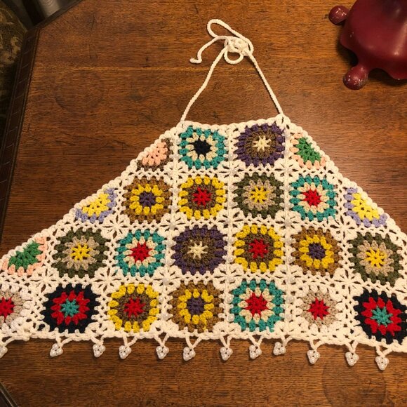Crocheted Vest Halter Womens OOAK Boho Hippie Bare Back Artisan - Picture 2 of 7